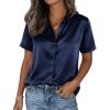 image:imagePRETTYGARDEN Womens 2026 Summer Button Down Shirts Short Sleeve Work Tops Dressy Satin Blouses Spring Business Casual OutfitsNavy Blue