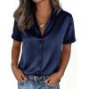 image:imagePRETTYGARDEN Womens 2026 Summer Button Down Shirts Short Sleeve Work Tops Dressy Satin Blouses Spring Business Casual OutfitsNavy Blue