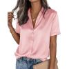 image:imagePRETTYGARDEN Womens 2026 Summer Button Down Shirts Short Sleeve Work Tops Dressy Satin Blouses Spring Business Casual OutfitsPink