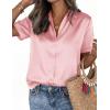 image:imagePRETTYGARDEN Womens 2026 Summer Button Down Shirts Short Sleeve Work Tops Dressy Satin Blouses Spring Business Casual OutfitsPink