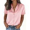 image:imagePRETTYGARDEN Womens 2026 Summer Button Down Shirts Short Sleeve Work Tops Dressy Satin Blouses Spring Business Casual OutfitsPink