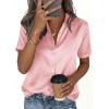 image:imagePRETTYGARDEN Womens 2026 Summer Button Down Shirts Short Sleeve Work Tops Dressy Satin Blouses Spring Business Casual OutfitsPink