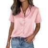 image:imagePRETTYGARDEN Womens 2026 Summer Button Down Shirts Short Sleeve Work Tops Dressy Satin Blouses Spring Business Casual OutfitsPink