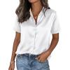 image:imagePRETTYGARDEN Womens 2026 Summer Button Down Shirts Short Sleeve Work Tops Dressy Satin Blouses Spring Business Casual OutfitsWhite