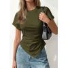 image:imagePRETTYGARDEN Womens Asymmetrical Tops 2026 Spring Summer Going Out Shirts Y2K Short Sleeve Crew Neck Ruched Trendy ClothesArmy Green