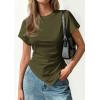 image:imagePRETTYGARDEN Womens Asymmetrical Tops 2026 Spring Summer Going Out Shirts Y2K Short Sleeve Crew Neck Ruched Trendy ClothesArmy Green