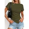 image:imagePRETTYGARDEN Womens Asymmetrical Tops 2026 Spring Summer Going Out Shirts Y2K Short Sleeve Crew Neck Ruched Trendy ClothesArmy Green