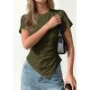 image:imagePRETTYGARDEN Womens Asymmetrical Tops 2026 Spring Summer Going Out Shirts Y2K Short Sleeve Crew Neck Ruched Trendy ClothesArmy Green