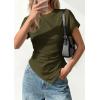 image:imagePRETTYGARDEN Womens Asymmetrical Tops 2026 Spring Summer Going Out Shirts Y2K Short Sleeve Crew Neck Ruched Trendy ClothesArmy Green