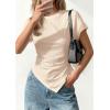 image:imagePRETTYGARDEN Womens Asymmetrical Tops 2026 Spring Summer Going Out Shirts Y2K Short Sleeve Crew Neck Ruched Trendy ClothesBeige