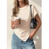 image:imagePRETTYGARDEN Womens Asymmetrical Tops 2026 Spring Summer Going Out Shirts Y2K Short Sleeve Crew Neck Ruched Trendy ClothesBeige