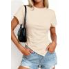 image:imagePRETTYGARDEN Womens Asymmetrical Tops 2026 Spring Summer Going Out Shirts Y2K Short Sleeve Crew Neck Ruched Trendy ClothesBeige