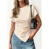image:imagePRETTYGARDEN Womens Asymmetrical Tops 2026 Spring Summer Going Out Shirts Y2K Short Sleeve Crew Neck Ruched Trendy ClothesBeige