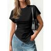 image:imagePRETTYGARDEN Womens Asymmetrical Tops 2026 Spring Summer Going Out Shirts Y2K Short Sleeve Crew Neck Ruched Trendy ClothesBlack