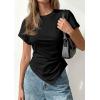image:imagePRETTYGARDEN Womens Asymmetrical Tops 2026 Spring Summer Going Out Shirts Y2K Short Sleeve Crew Neck Ruched Trendy ClothesBlack