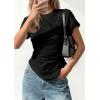 image:imagePRETTYGARDEN Womens Asymmetrical Tops 2026 Spring Summer Going Out Shirts Y2K Short Sleeve Crew Neck Ruched Trendy ClothesBlack