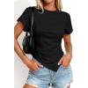 image:imagePRETTYGARDEN Womens Asymmetrical Tops 2026 Spring Summer Going Out Shirts Y2K Short Sleeve Crew Neck Ruched Trendy ClothesBlack