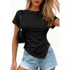 image:imagePRETTYGARDEN Womens Asymmetrical Tops 2026 Spring Summer Going Out Shirts Y2K Short Sleeve Crew Neck Ruched Trendy ClothesBlack