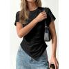 image:imagePRETTYGARDEN Womens Asymmetrical Tops 2026 Spring Summer Going Out Shirts Y2K Short Sleeve Crew Neck Ruched Trendy ClothesBlack