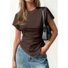 image:imagePRETTYGARDEN Womens Asymmetrical Tops 2026 Spring Summer Going Out Shirts Y2K Short Sleeve Crew Neck Ruched Trendy ClothesBrown