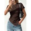image:imagePRETTYGARDEN Womens Asymmetrical Tops 2026 Spring Summer Going Out Shirts Y2K Short Sleeve Crew Neck Ruched Trendy ClothesBrown