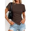 image:imagePRETTYGARDEN Womens Asymmetrical Tops 2026 Spring Summer Going Out Shirts Y2K Short Sleeve Crew Neck Ruched Trendy ClothesBrown