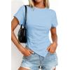 image:imagePRETTYGARDEN Womens Asymmetrical Tops 2026 Spring Summer Going Out Shirts Y2K Short Sleeve Crew Neck Ruched Trendy ClothesLight Blue