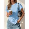 image:imagePRETTYGARDEN Womens Asymmetrical Tops 2026 Spring Summer Going Out Shirts Y2K Short Sleeve Crew Neck Ruched Trendy ClothesLight Blue