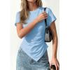 image:imagePRETTYGARDEN Womens Asymmetrical Tops 2026 Spring Summer Going Out Shirts Y2K Short Sleeve Crew Neck Ruched Trendy ClothesLight Blue