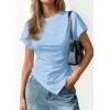 image:imagePRETTYGARDEN Womens Asymmetrical Tops 2026 Spring Summer Going Out Shirts Y2K Short Sleeve Crew Neck Ruched Trendy ClothesLight Blue