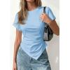 image:imagePRETTYGARDEN Womens Asymmetrical Tops 2026 Spring Summer Going Out Shirts Y2K Short Sleeve Crew Neck Ruched Trendy ClothesLight Blue
