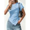 image:imagePRETTYGARDEN Womens Asymmetrical Tops 2026 Spring Summer Going Out Shirts Y2K Short Sleeve Crew Neck Ruched Trendy ClothesLight Blue