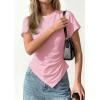 image:imagePRETTYGARDEN Womens Asymmetrical Tops 2026 Spring Summer Going Out Shirts Y2K Short Sleeve Crew Neck Ruched Trendy ClothesPink