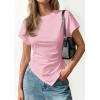 image:imagePRETTYGARDEN Womens Asymmetrical Tops 2026 Spring Summer Going Out Shirts Y2K Short Sleeve Crew Neck Ruched Trendy ClothesPink