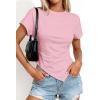 image:imagePRETTYGARDEN Womens Asymmetrical Tops 2026 Spring Summer Going Out Shirts Y2K Short Sleeve Crew Neck Ruched Trendy ClothesPink