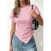 image:imagePRETTYGARDEN Womens Asymmetrical Tops 2026 Spring Summer Going Out Shirts Y2K Short Sleeve Crew Neck Ruched Trendy ClothesPink