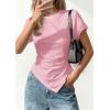 image:imagePRETTYGARDEN Womens Asymmetrical Tops 2026 Spring Summer Going Out Shirts Y2K Short Sleeve Crew Neck Ruched Trendy ClothesPink