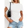 image:imagePRETTYGARDEN Womens Asymmetrical Tops 2026 Spring Summer Going Out Shirts Y2K Short Sleeve Crew Neck Ruched Trendy ClothesWhite
