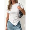 image:imagePRETTYGARDEN Womens Asymmetrical Tops 2026 Spring Summer Going Out Shirts Y2K Short Sleeve Crew Neck Ruched Trendy ClothesWhite