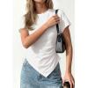 image:imagePRETTYGARDEN Womens Asymmetrical Tops 2026 Spring Summer Going Out Shirts Y2K Short Sleeve Crew Neck Ruched Trendy ClothesWhite