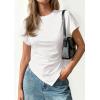 image:imagePRETTYGARDEN Womens Asymmetrical Tops 2026 Spring Summer Going Out Shirts Y2K Short Sleeve Crew Neck Ruched Trendy ClothesWhite