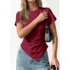 image:imagePRETTYGARDEN Womens Asymmetrical Tops 2026 Spring Summer Going Out Shirts Y2K Short Sleeve Crew Neck Ruched Trendy ClothesWine Red