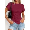 image:imagePRETTYGARDEN Womens Asymmetrical Tops 2026 Spring Summer Going Out Shirts Y2K Short Sleeve Crew Neck Ruched Trendy ClothesWine Red