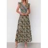 image:imagePRETTYGARDEN Womens Boho Floral Maxi Dress 2026 Summer Smocked V Neck Ruffle Sleeve Spring Flowy Beach Vacation SundressesBlack