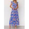 image:imagePRETTYGARDEN Womens Boho Floral Maxi Dress 2026 Summer Smocked V Neck Ruffle Sleeve Spring Flowy Beach Vacation SundressesBlue