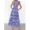 image:imagePRETTYGARDEN Womens Boho Floral Maxi Dress 2026 Summer Smocked V Neck Ruffle Sleeve Spring Flowy Beach Vacation SundressesBlue