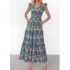 image:imagePRETTYGARDEN Womens Boho Floral Maxi Dress 2026 Summer Smocked V Neck Ruffle Sleeve Spring Flowy Beach Vacation SundressesBlue Floral
