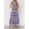 image:imagePRETTYGARDEN Womens Boho Floral Maxi Dress 2026 Summer Smocked V Neck Ruffle Sleeve Spring Flowy Beach Vacation SundressesBlue Multicolored Floral
