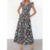 image:imagePRETTYGARDEN Womens Boho Floral Maxi Dress 2026 Summer Smocked V Neck Ruffle Sleeve Spring Flowy Beach Vacation SundressesBrown Blue Floral