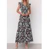 image:imagePRETTYGARDEN Womens Boho Floral Maxi Dress 2026 Summer Smocked V Neck Ruffle Sleeve Spring Flowy Beach Vacation SundressesBrown Blue Floral